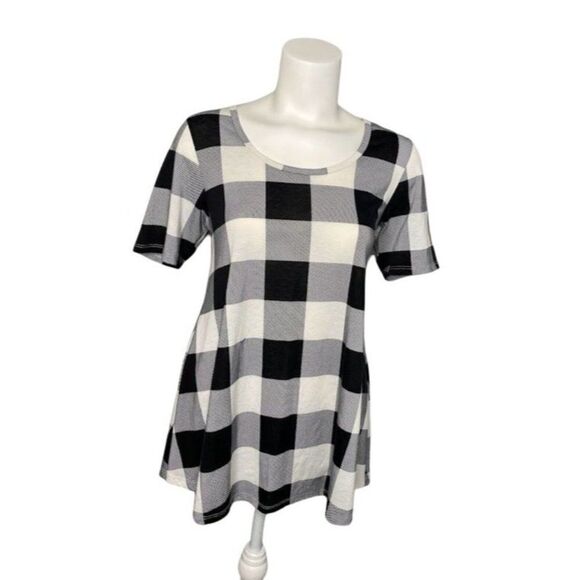 LuLaRoe Perfect T Black White Buffalo Plaid Top XS - Picture 1 of 6